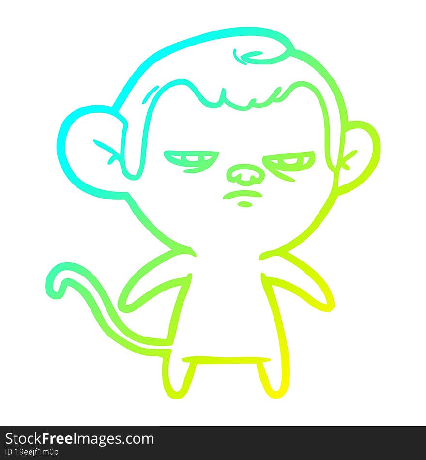 cold gradient line drawing of a cartoon monkey