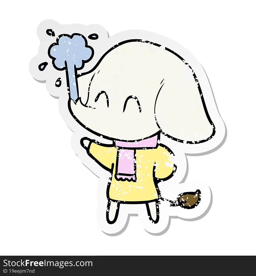 Distressed Sticker Of A Cute Cartoon Elephant Spouting Water