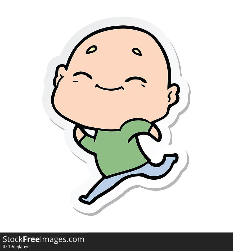 sticker of a happy cartoon bald man