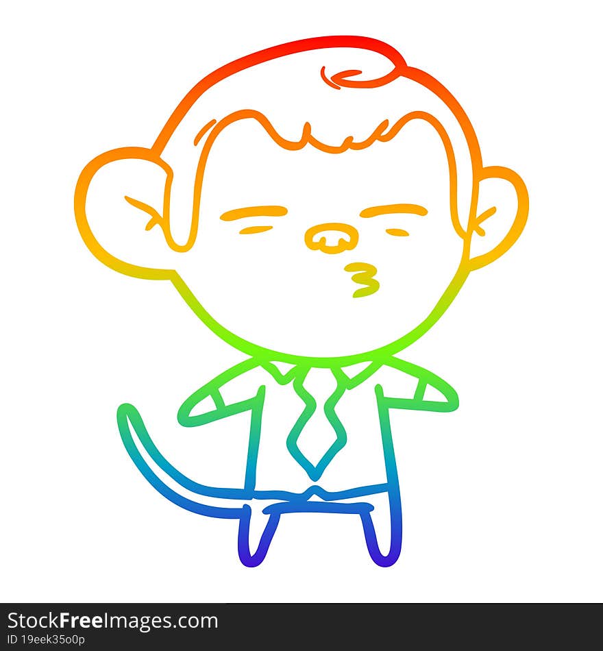 rainbow gradient line drawing of a cartoon suspicious monkey