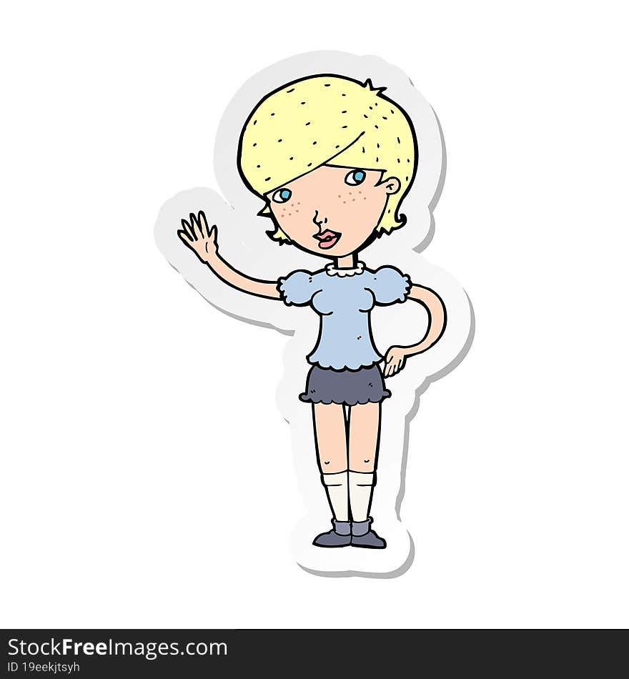 Sticker Of A Cartoon Girl Waving