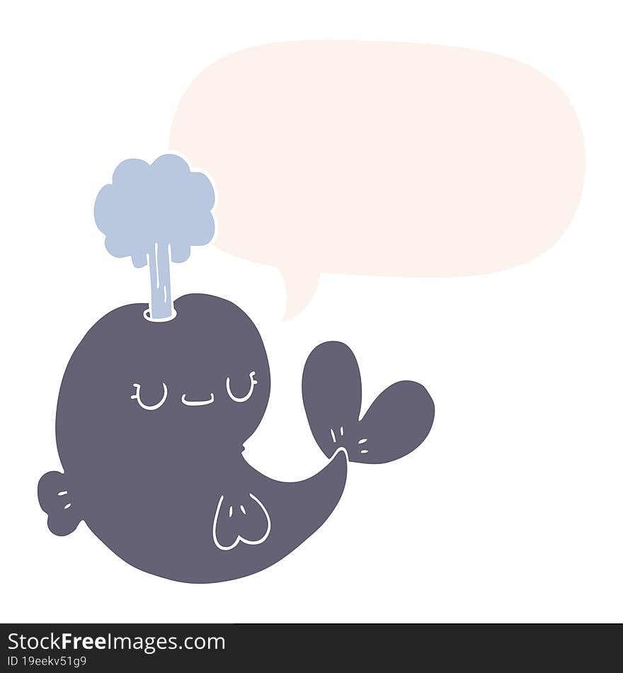 cute cartoon whale and speech bubble in retro style