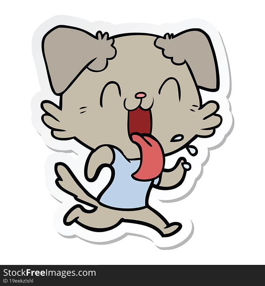 Sticker Of A Cartoon Panting Dog Running