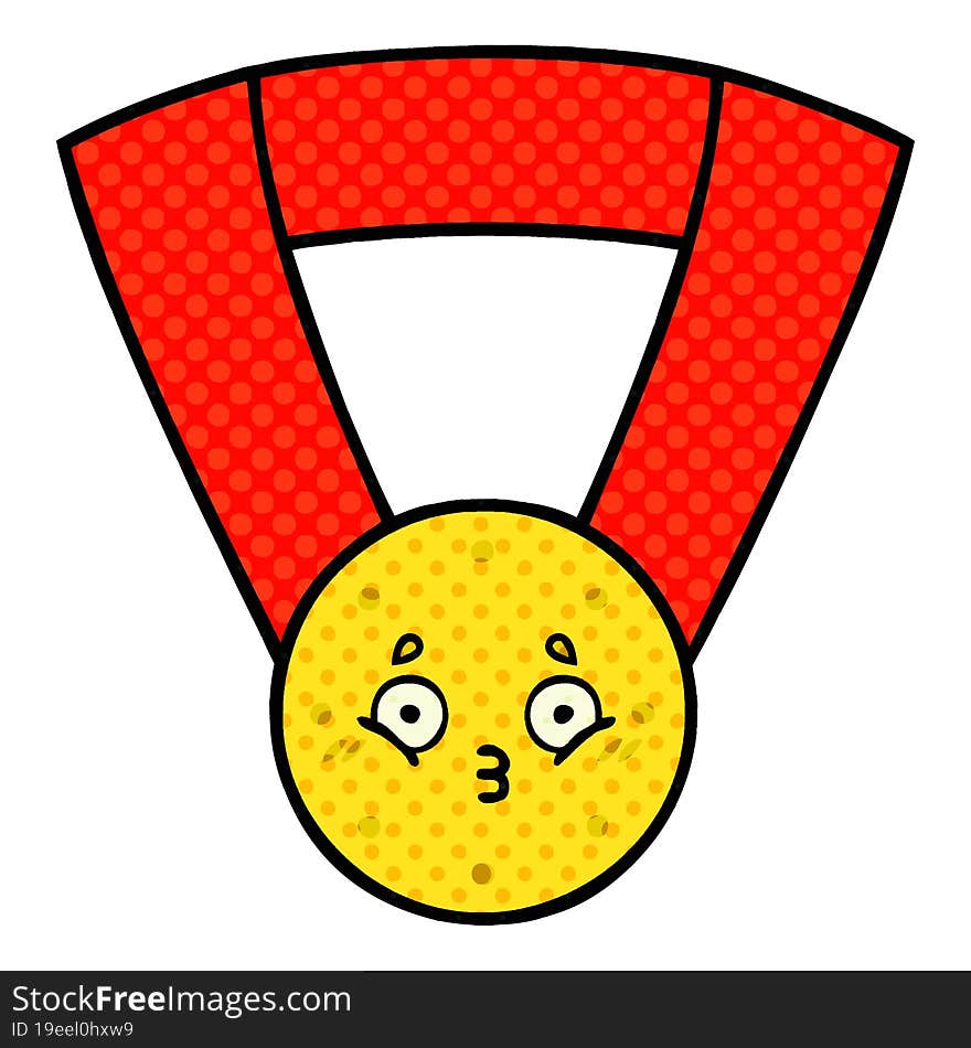 comic book style cartoon of a gold medal