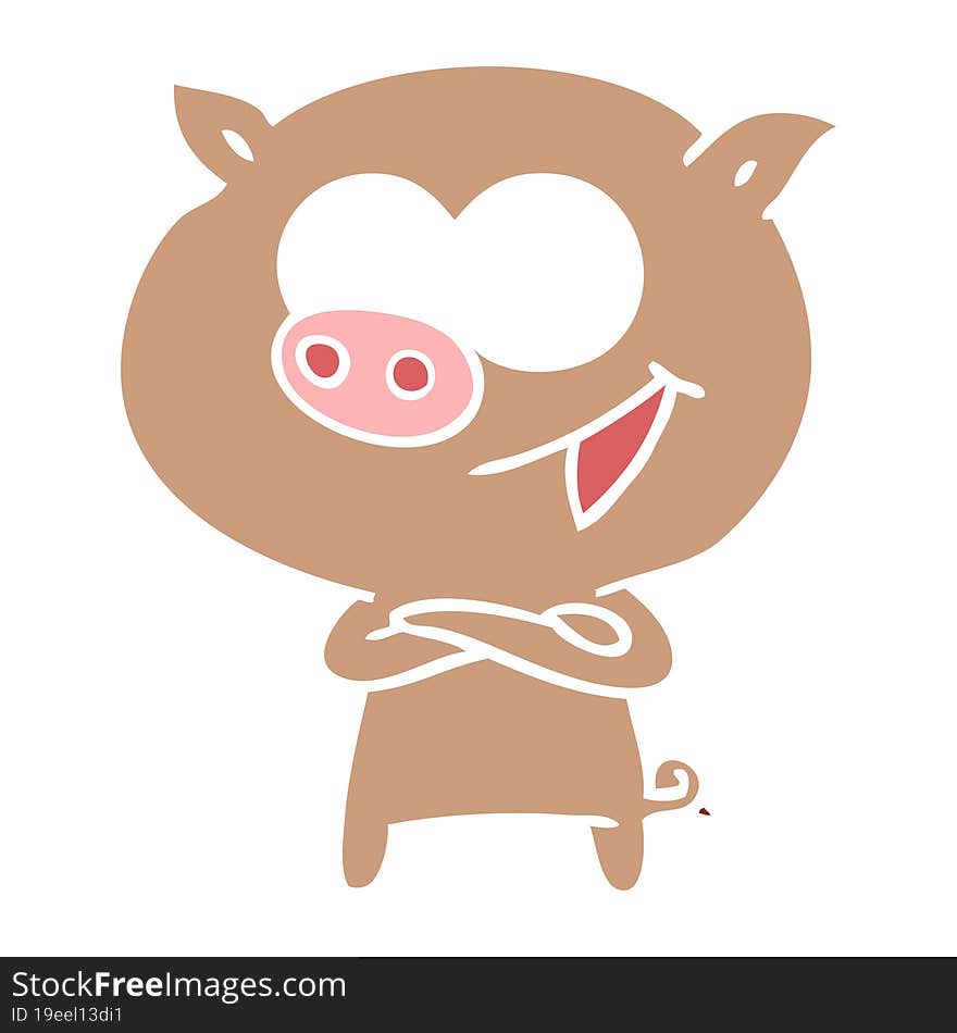 Cheerful Pig Flat Color Style Cartoon