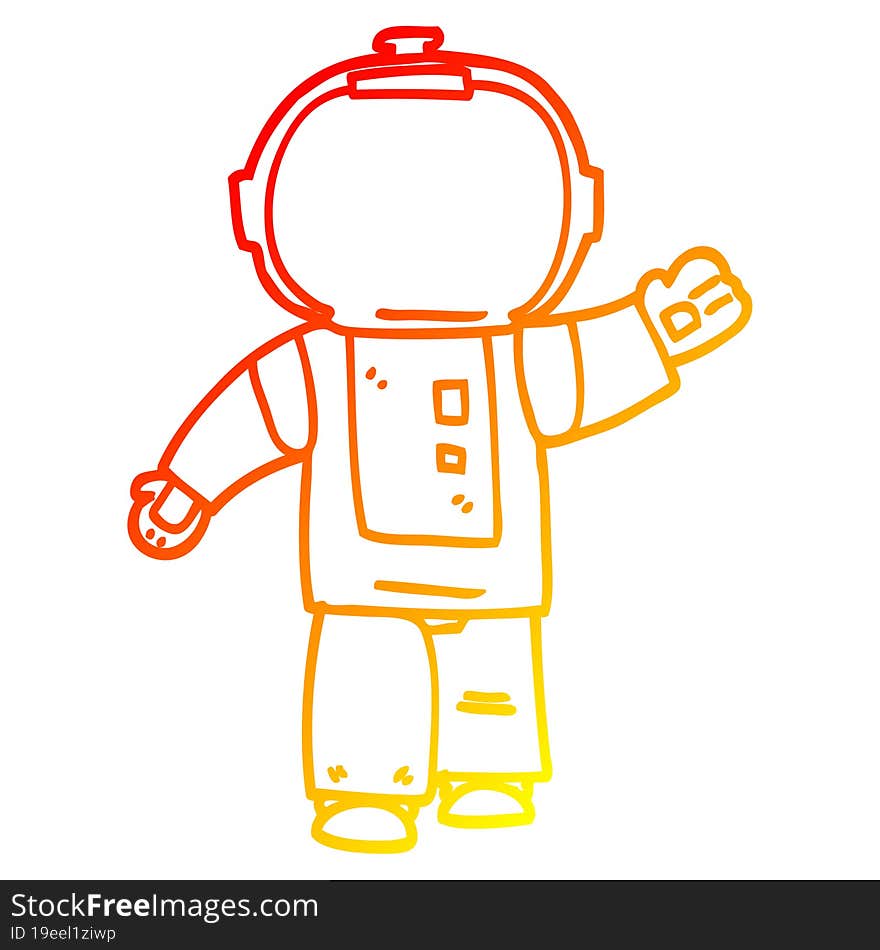 warm gradient line drawing cartoon walking astronaut