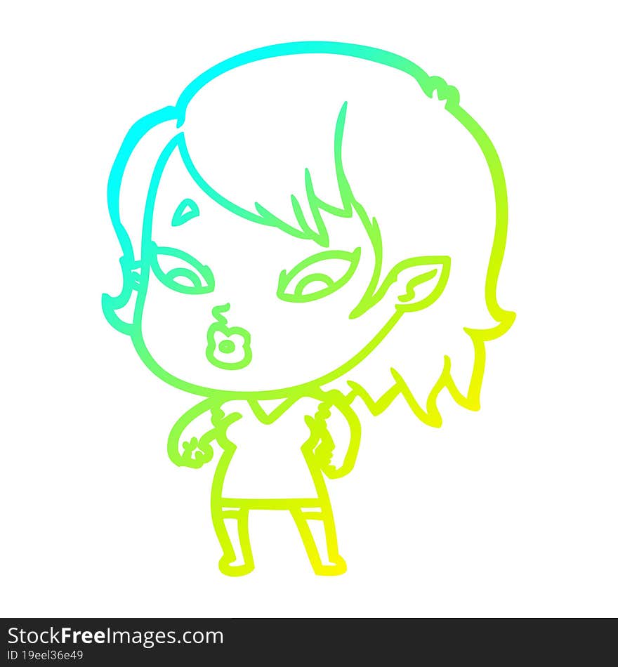 cold gradient line drawing cute cartoon vampire girl