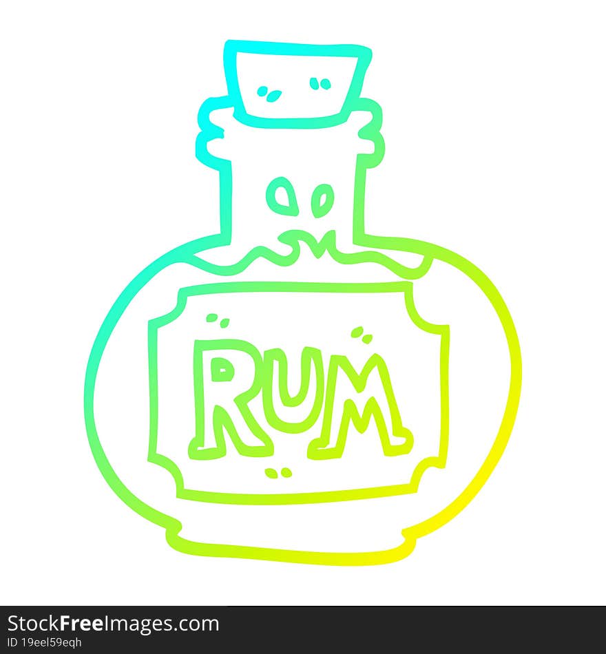 cold gradient line drawing of a cartoon old bottle of rum