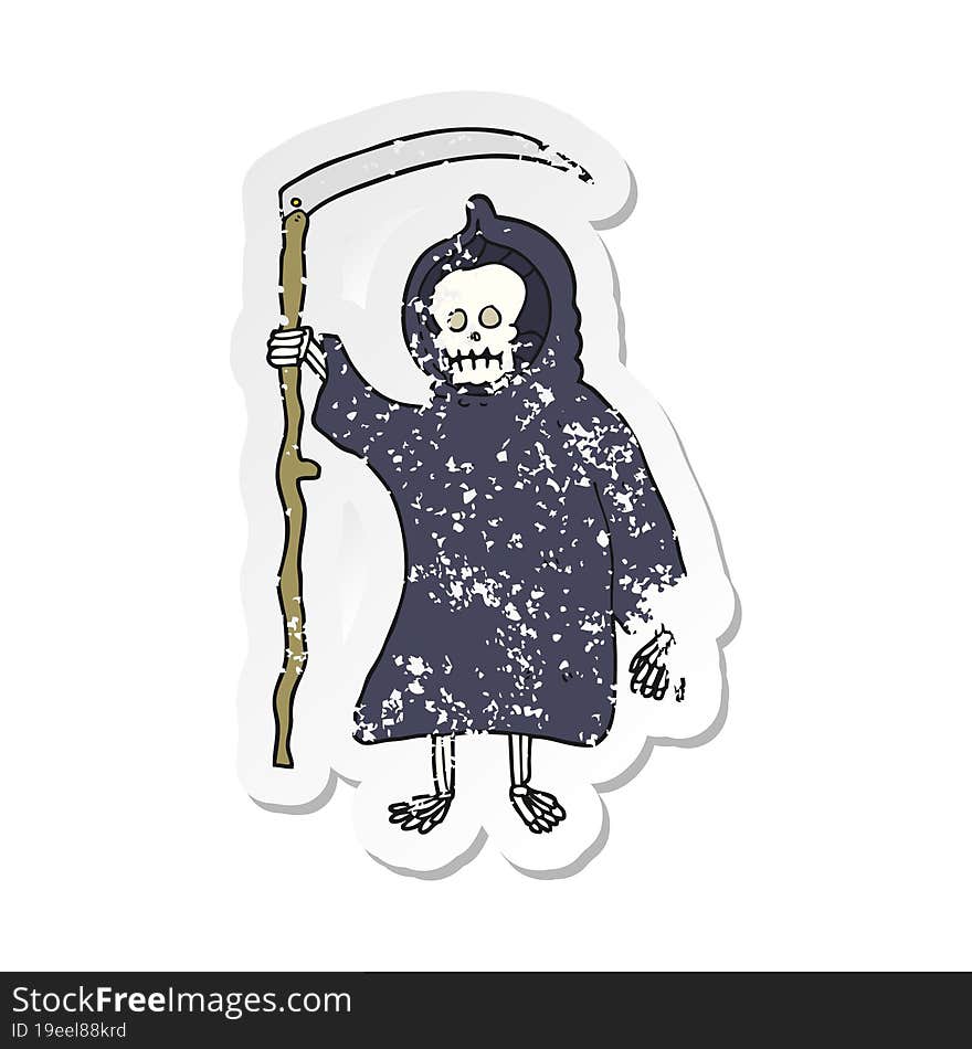 Retro Distressed Sticker Of A Cartoon Spooky Death Figure