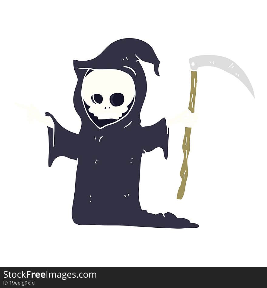 flat color illustration of a cartoon death with scythe