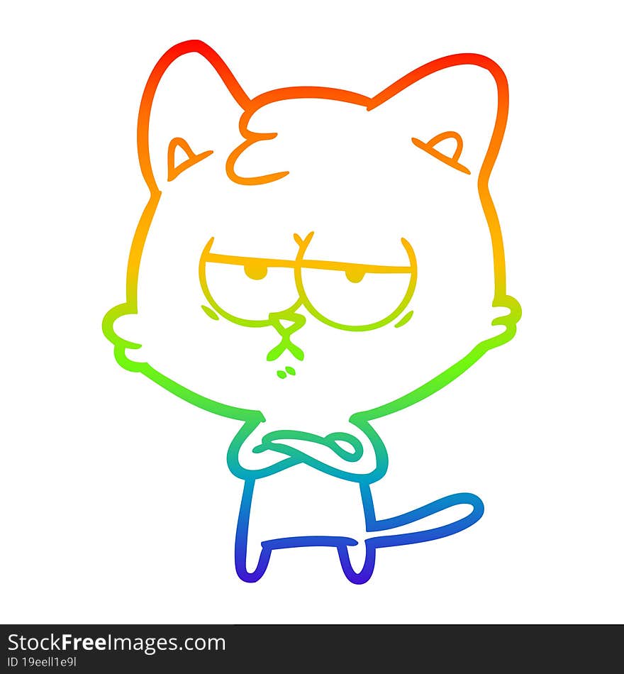 Rainbow Gradient Line Drawing Bored Cartoon Cat