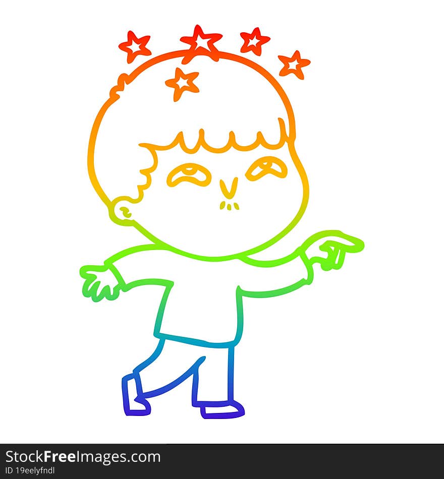 rainbow gradient line drawing cartoon amazed boy