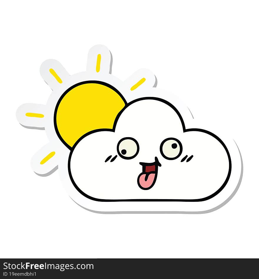 sticker of a cute cartoon sun and cloud