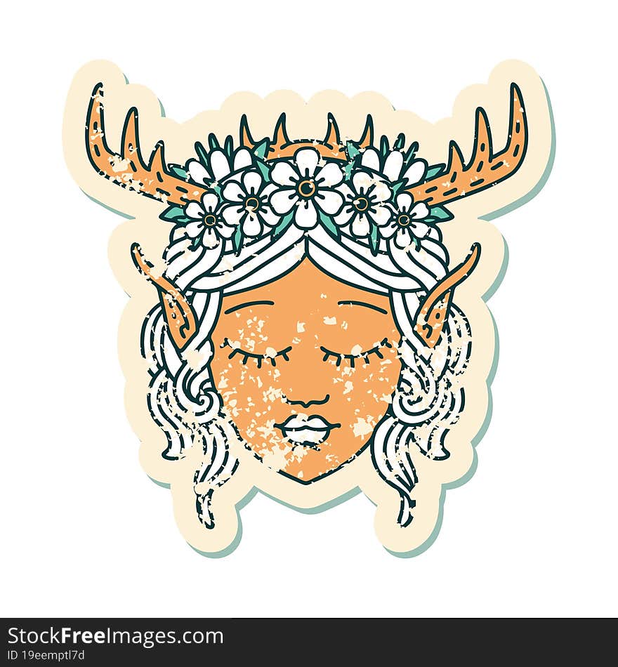 Retro Tattoo Style elf druid character face. Retro Tattoo Style elf druid character face