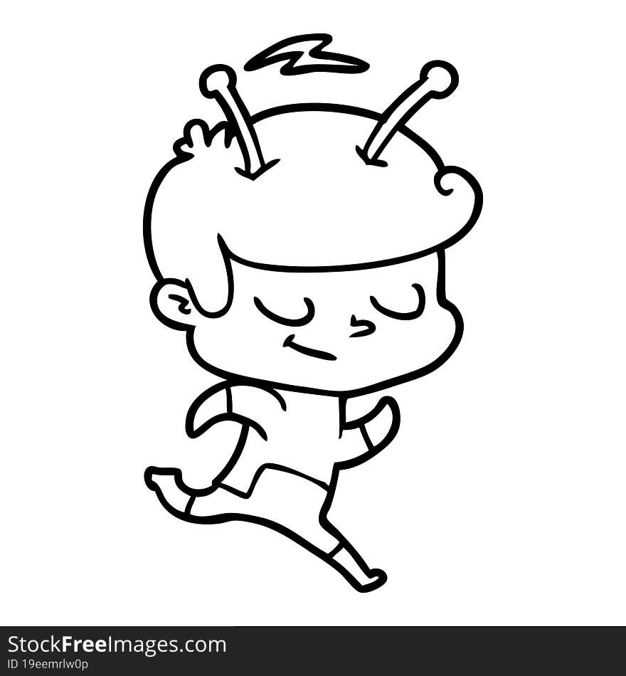 friendly cartoon spaceman running. friendly cartoon spaceman running