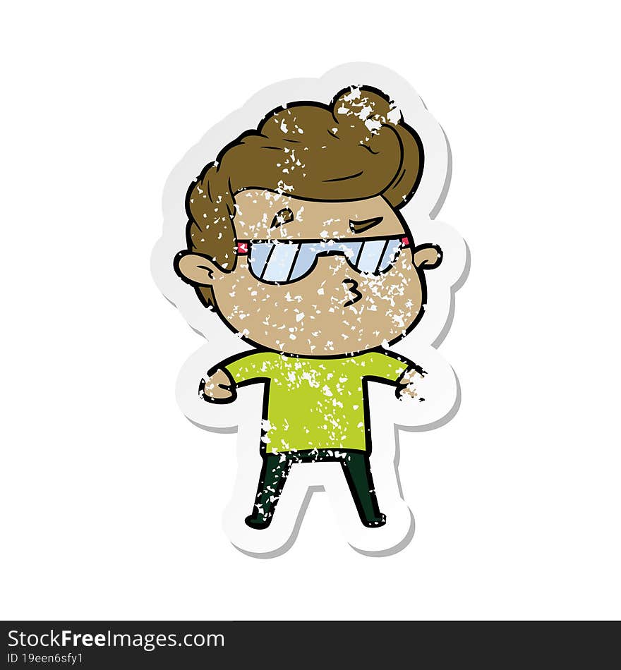 distressed sticker of a cartoon cool guy