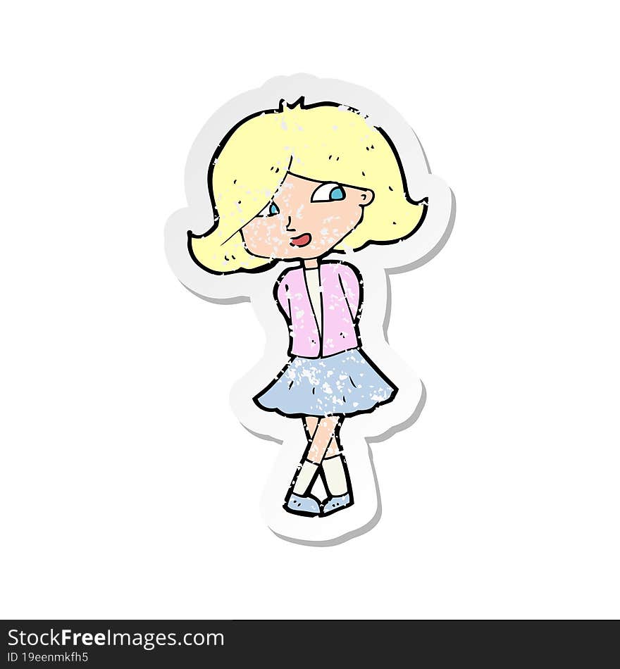 retro distressed sticker of a cartoon happy girl