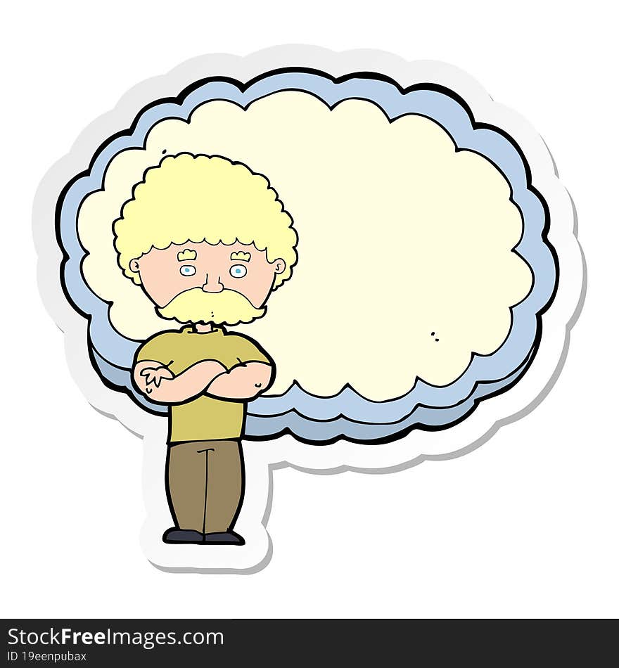 sticker of a cartoon man with text space cloud