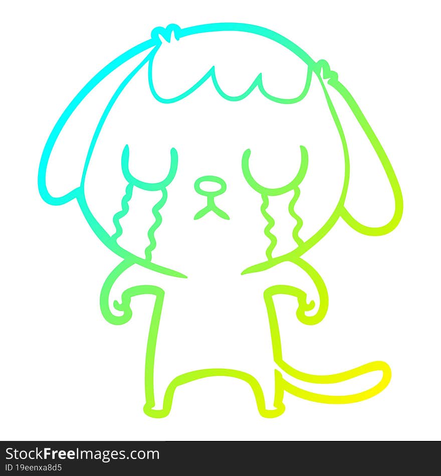 Cold Gradient Line Drawing Cute Cartoon Dog Crying