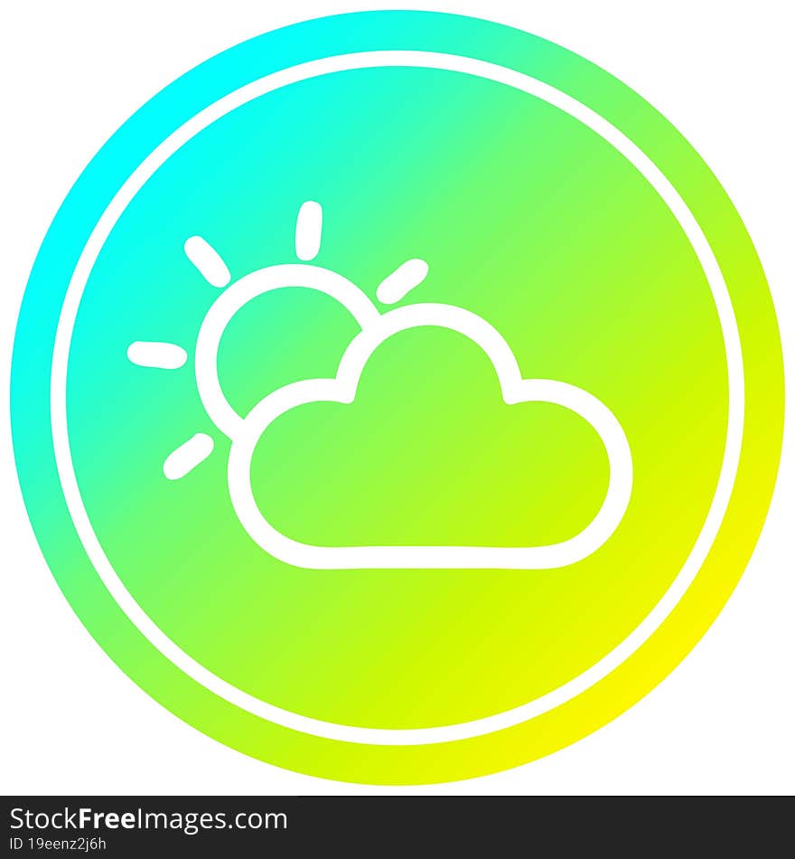 sun and cloud circular icon with cool gradient finish. sun and cloud circular icon with cool gradient finish