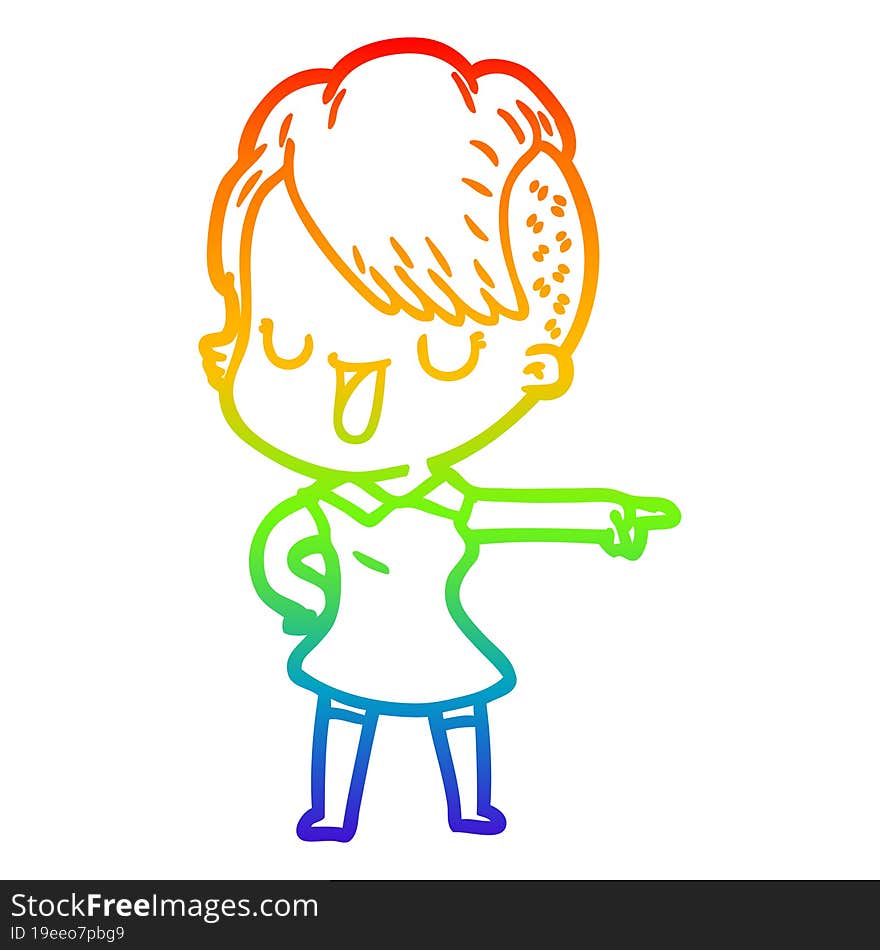 rainbow gradient line drawing cute cartoon girl with hipster haircut