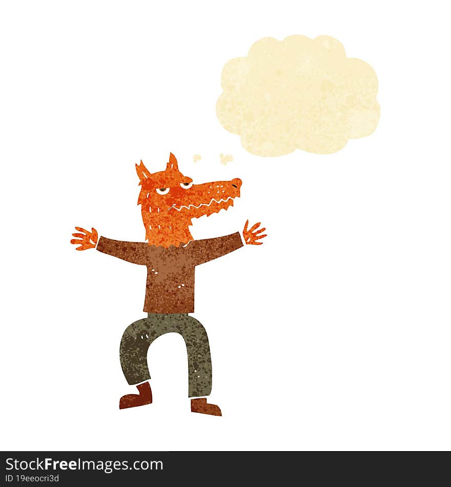 cartoon fox man with thought bubble