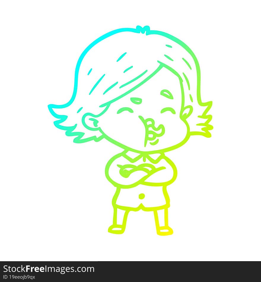 cold gradient line drawing cartoon girl pulling face