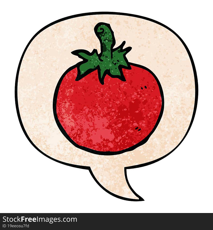 cartoon tomato and speech bubble in retro texture style