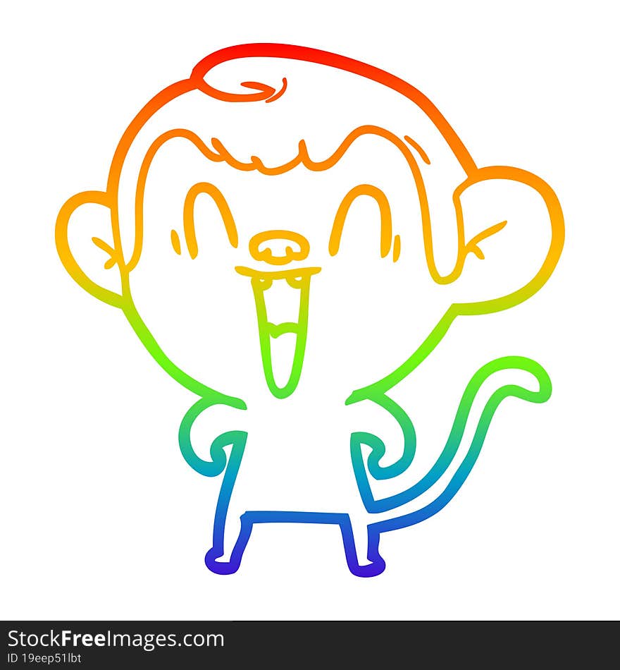 rainbow gradient line drawing of a cartoon laughing monkey