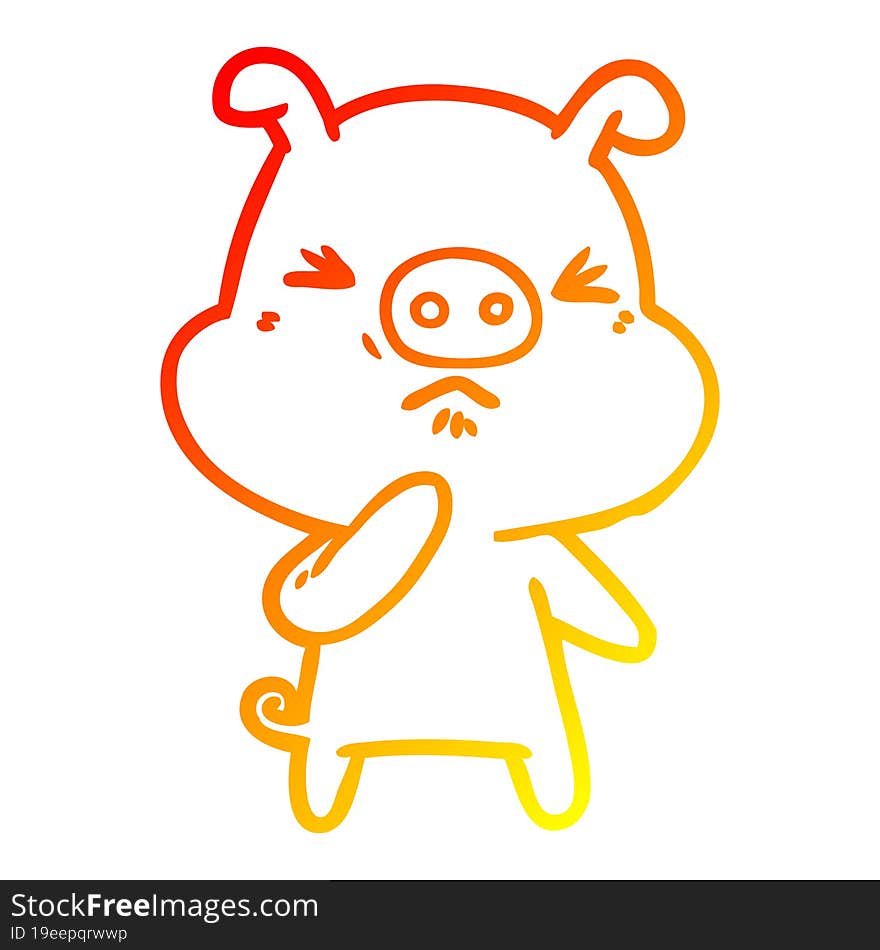 warm gradient line drawing cartoon angry pig