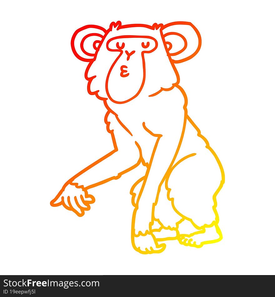 warm gradient line drawing cartoon chimpanzee