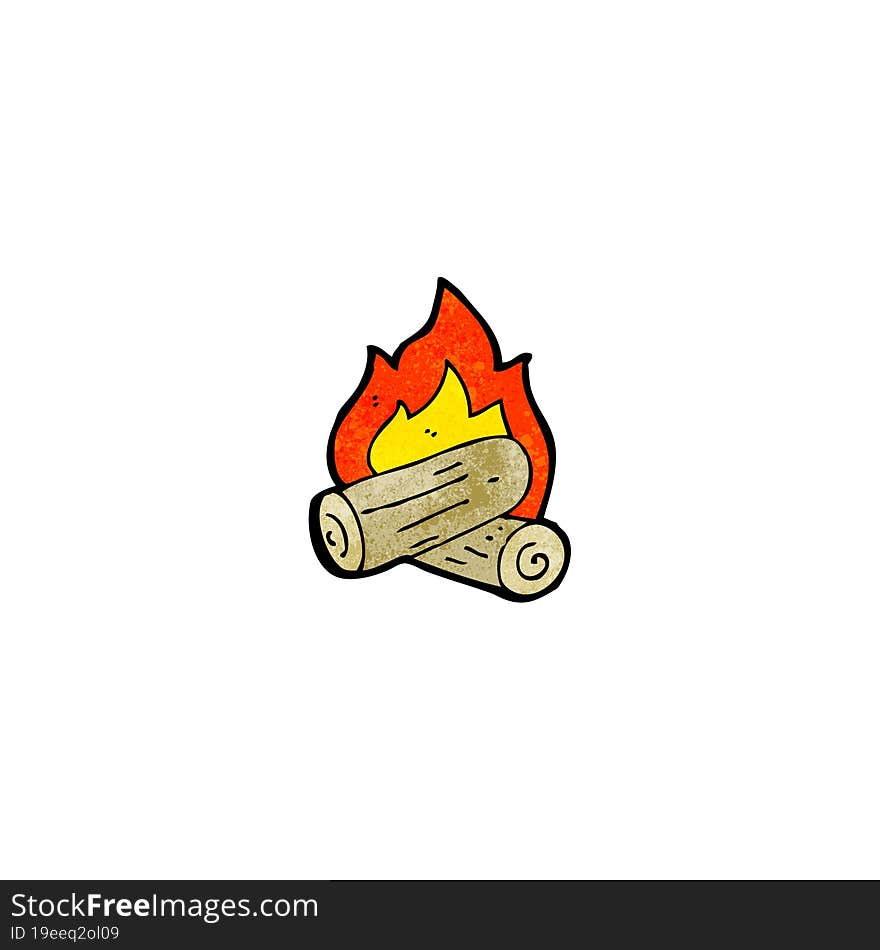 cartoon burning wood logs