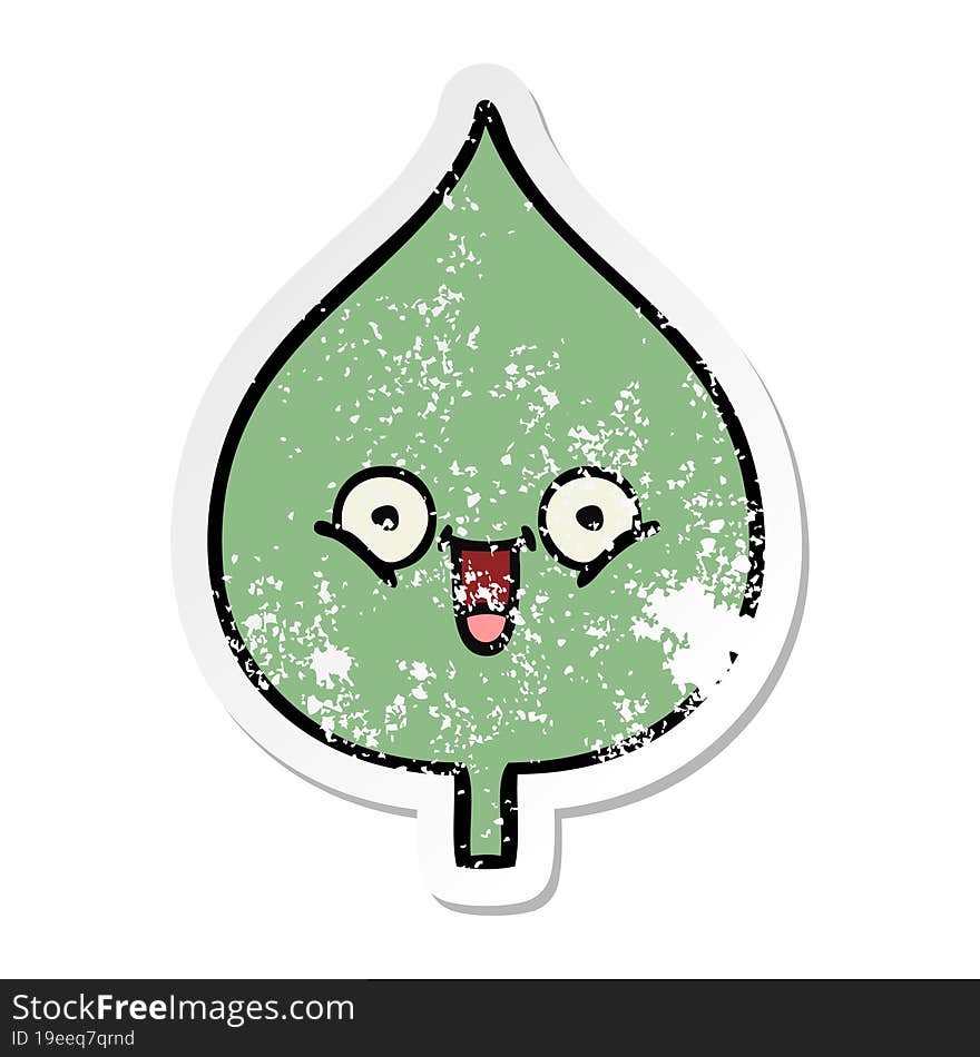 distressed sticker of a cute cartoon expressional leaf