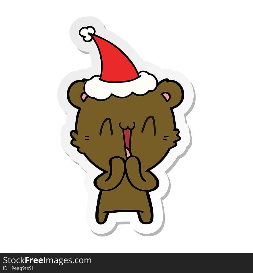 happy bear sticker cartoon of a wearing santa hat