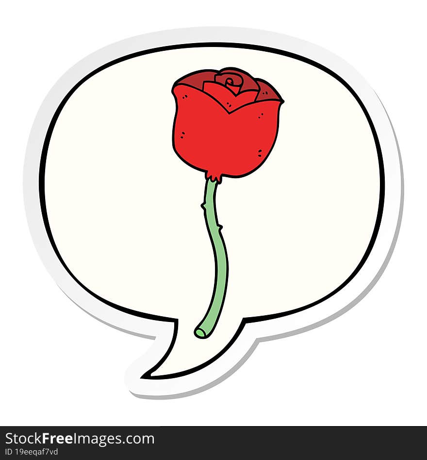 cartoon rose and speech bubble sticker