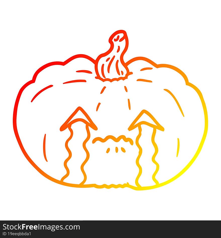 warm gradient line drawing of a cartoon crying halloween pumpkin