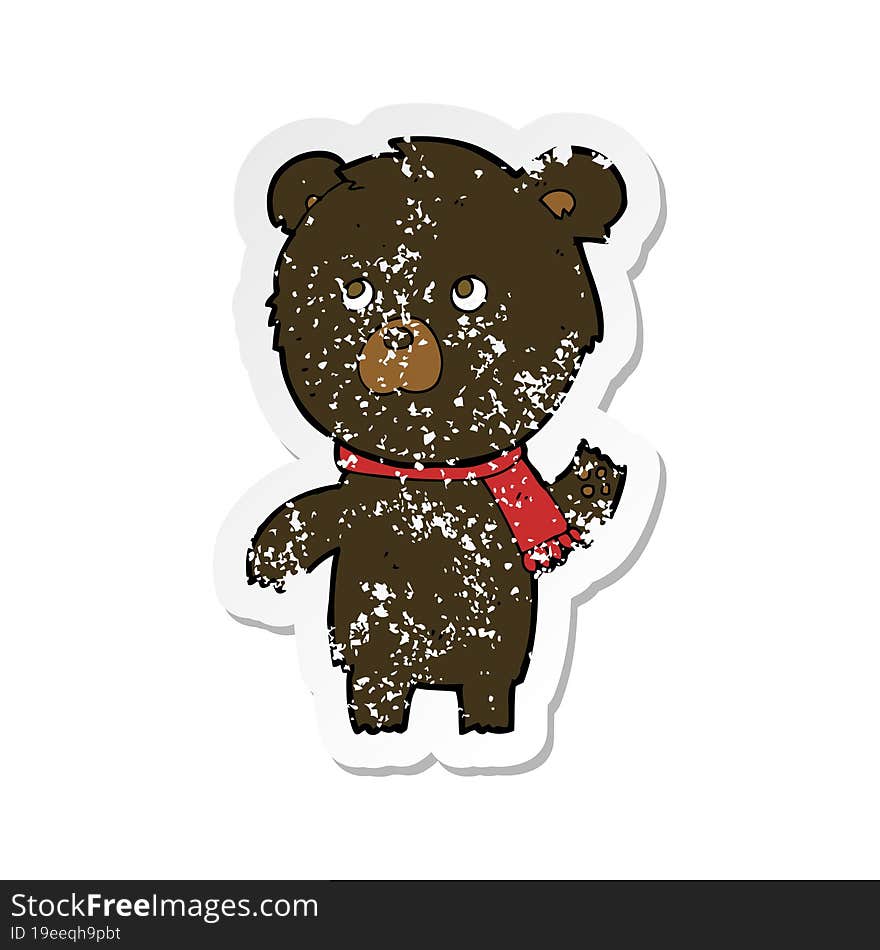 retro distressed sticker of a cartoon cute black bear