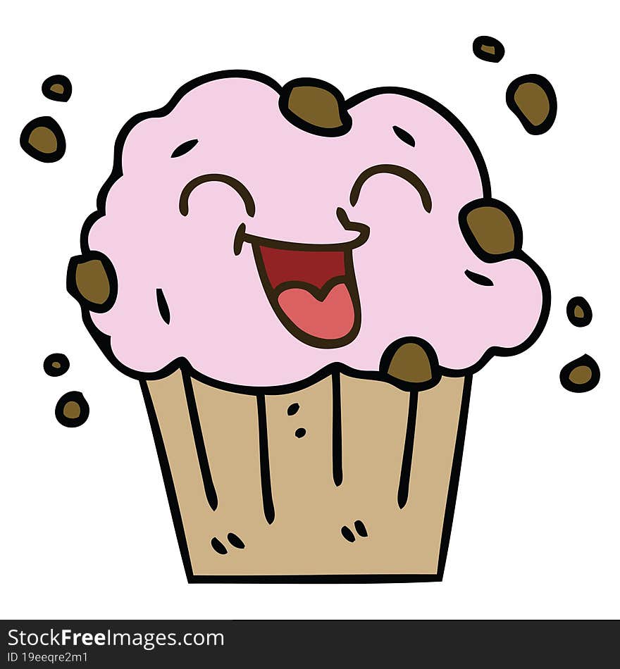 Quirky Hand Drawn Cartoon Happy Muffin