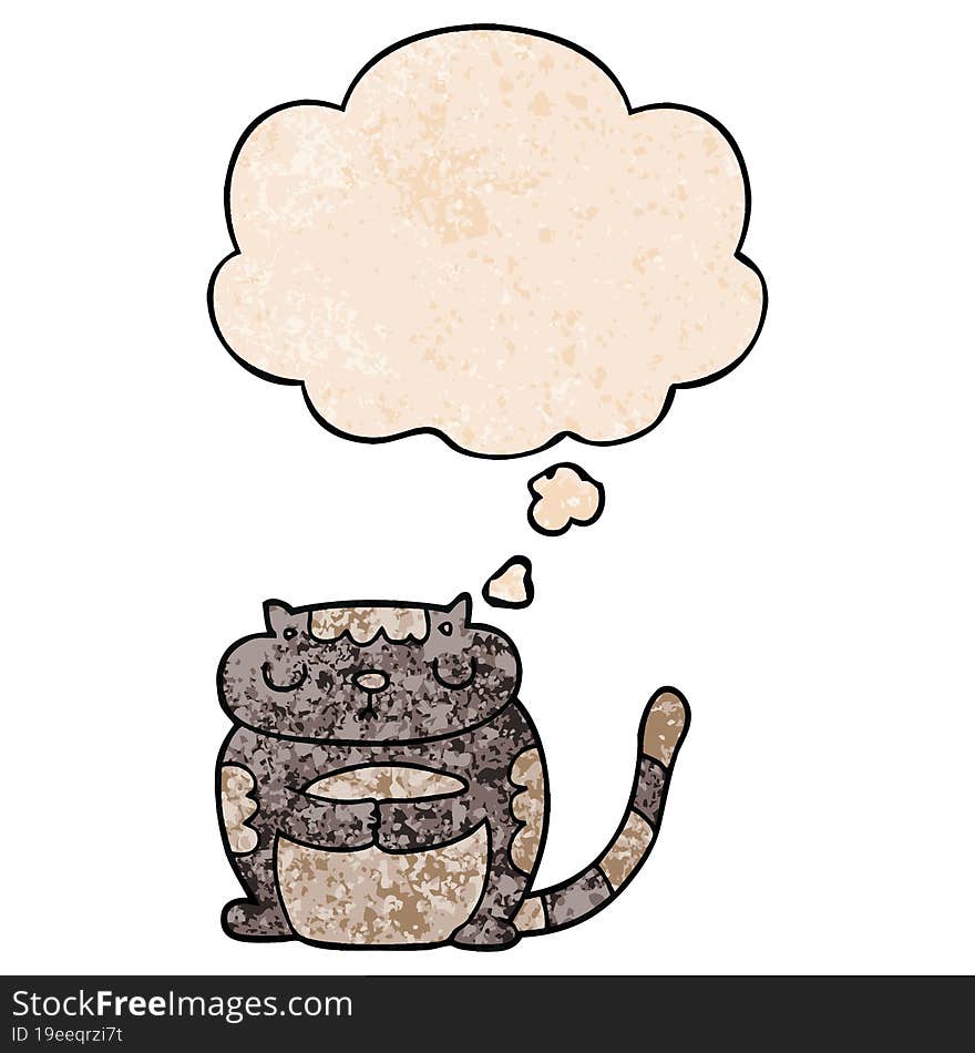 Cute Cartoon Cat And Thought Bubble In Grunge Texture Pattern Style