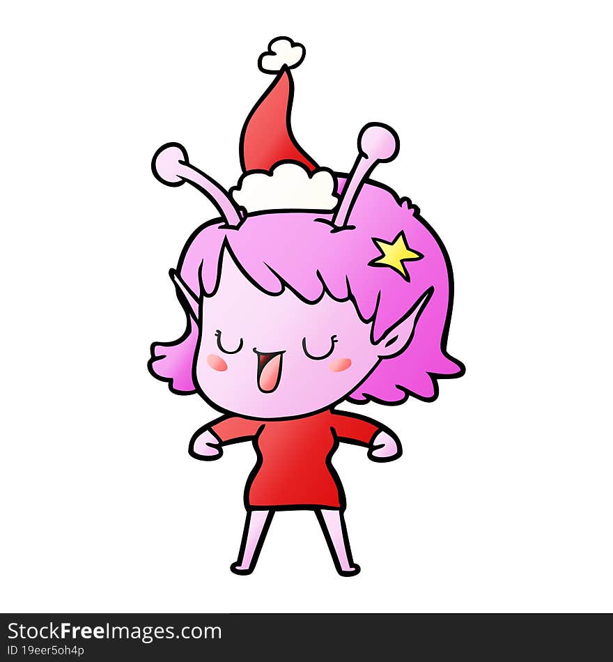 happy alien girl gradient cartoon of a wearing santa hat