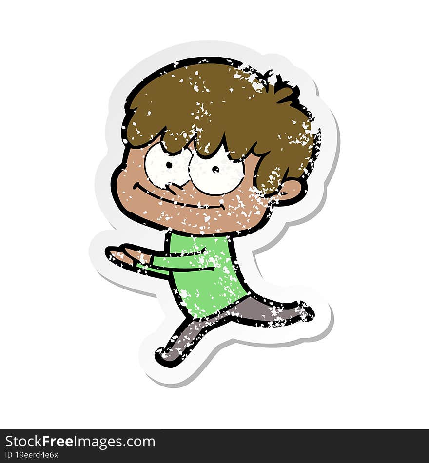 distressed sticker of a happy cartoon man