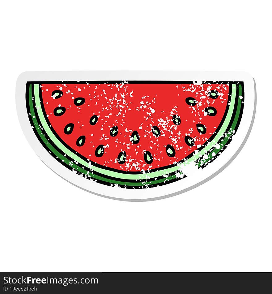 distressed sticker of a quirky hand drawn cartoon watermelon