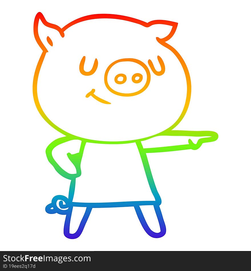 Rainbow Gradient Line Drawing Happy Cartoon Pig