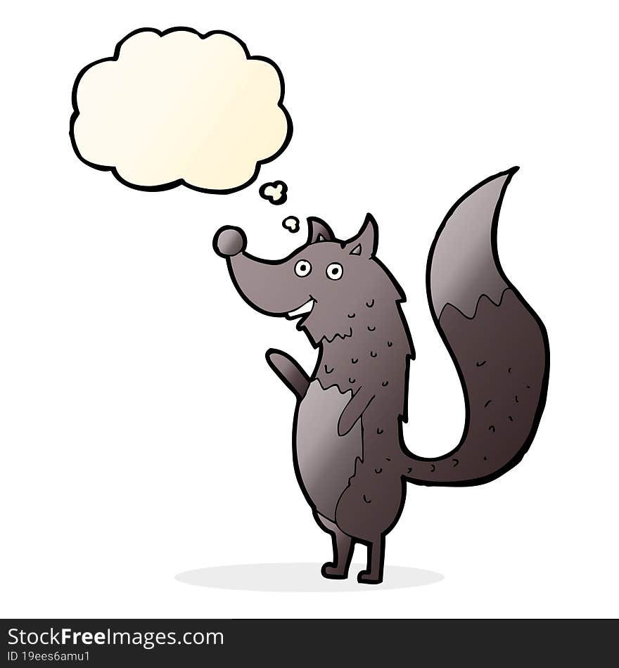 Cartoon Waving Wolf With Thought Bubble