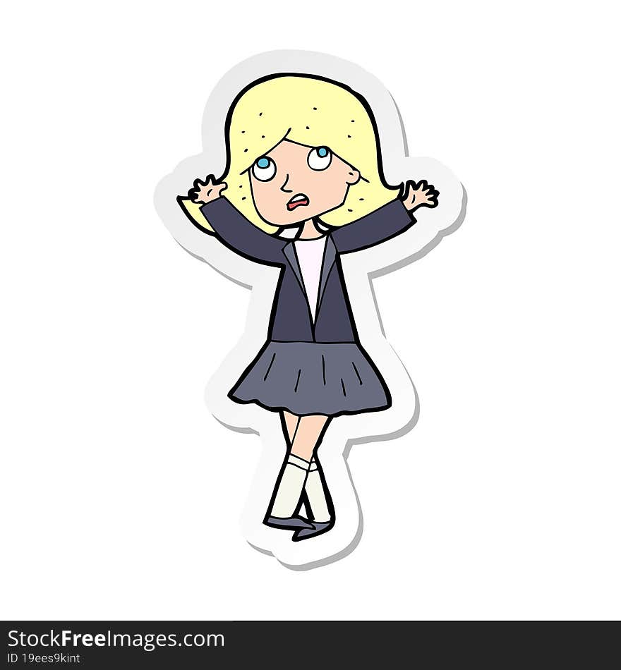 sticker of a cartoon unhappy girl