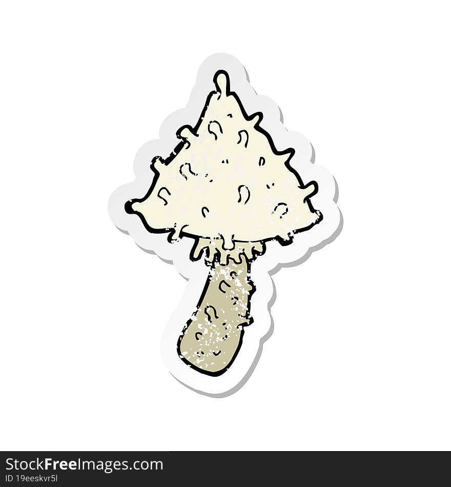 retro distressed sticker of a cartoon weird mushroom