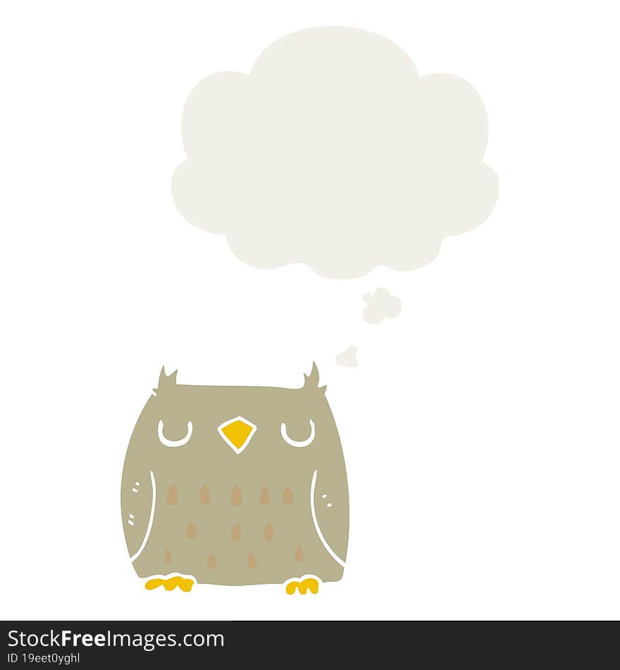 Cute Cartoon Owl And Thought Bubble In Retro Style