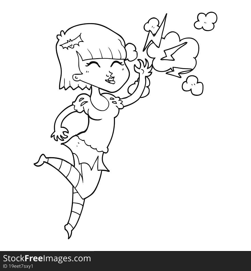 Black And White Cartoon Vampire Girl Flying