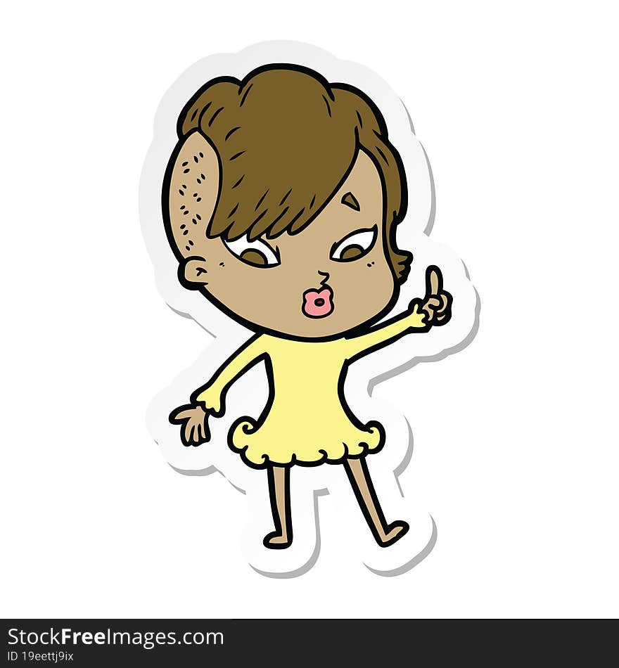 sticker of a cartoon surprised girl pointing