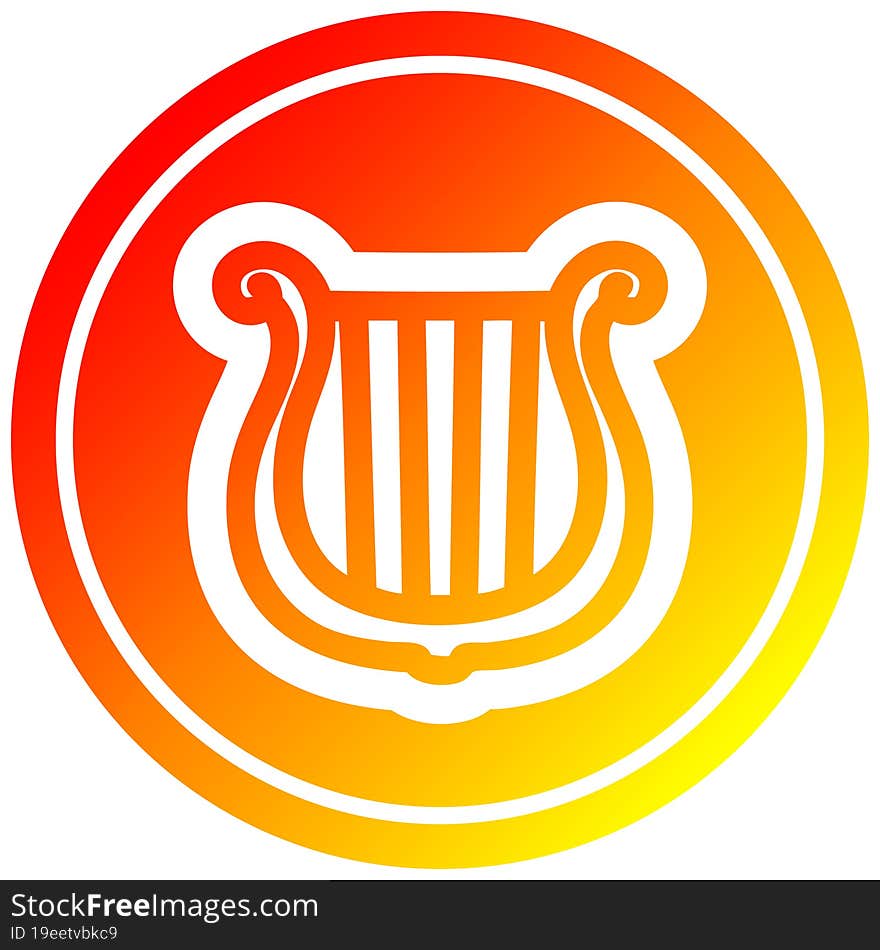 musical instrument harp circular icon with warm gradient finish. musical instrument harp circular icon with warm gradient finish